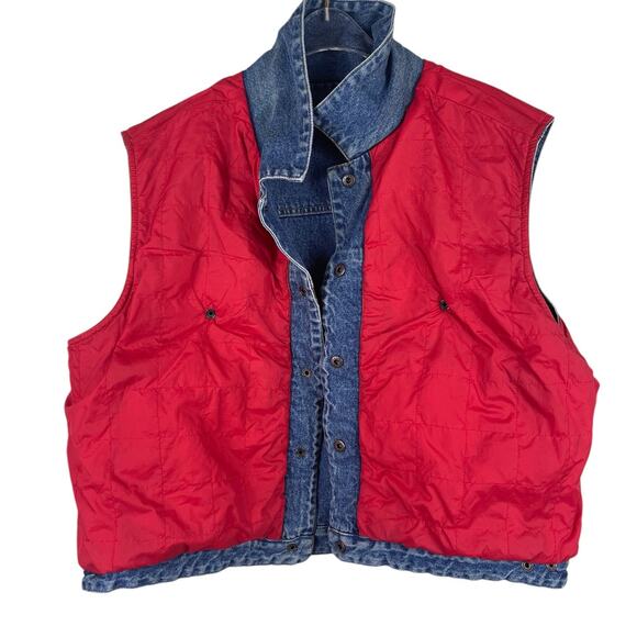 Vintage Pendleton Originals Size Large Wool Flannel Denim Vest Red Plaid - Picture 6 of 9